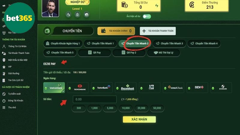 Hướng dẫn quy trình nạp tiền Bet365 chi tiết cho tân binh